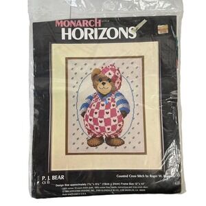 Vtg 1984 Counted Cross Stitch Kit P.J. Bear Monarch Horizons 1984 7.5 x 9.5 NEW